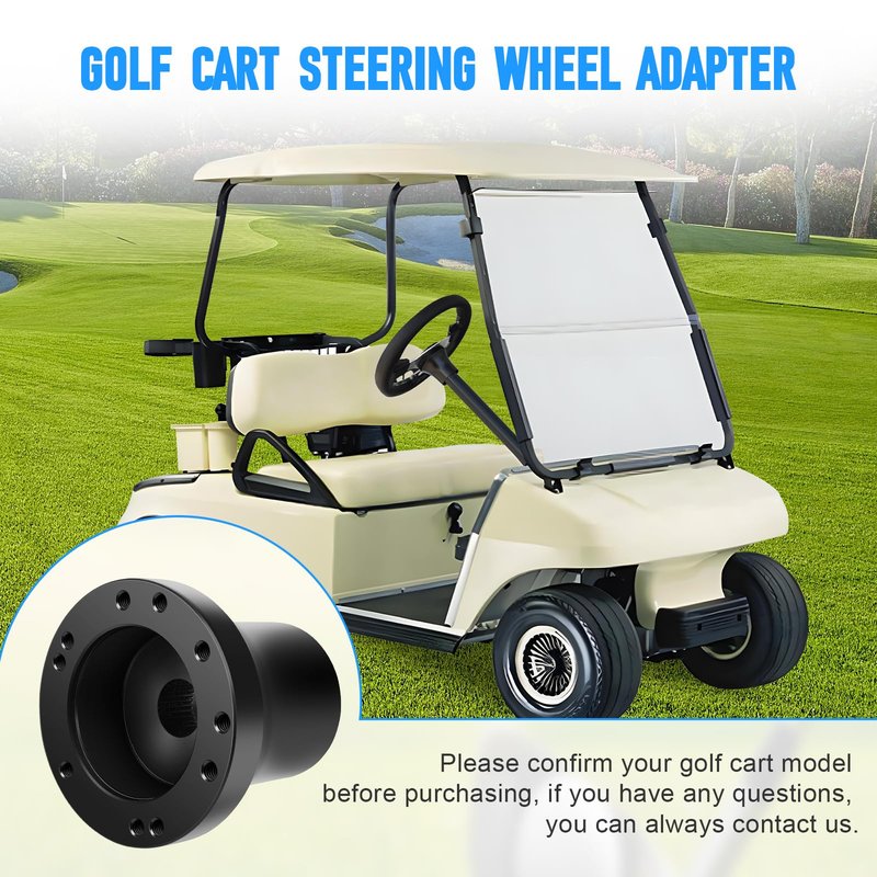 Dollate Golf Cart Steering Wheel Adapter for Club Car DS Model, Golf Cart Steering Wheel Adapter Electrophoresis Aluminum Steering Wheel Adapter Fit for 5/6 Hole Golf Cart Steering Wheels (Black)