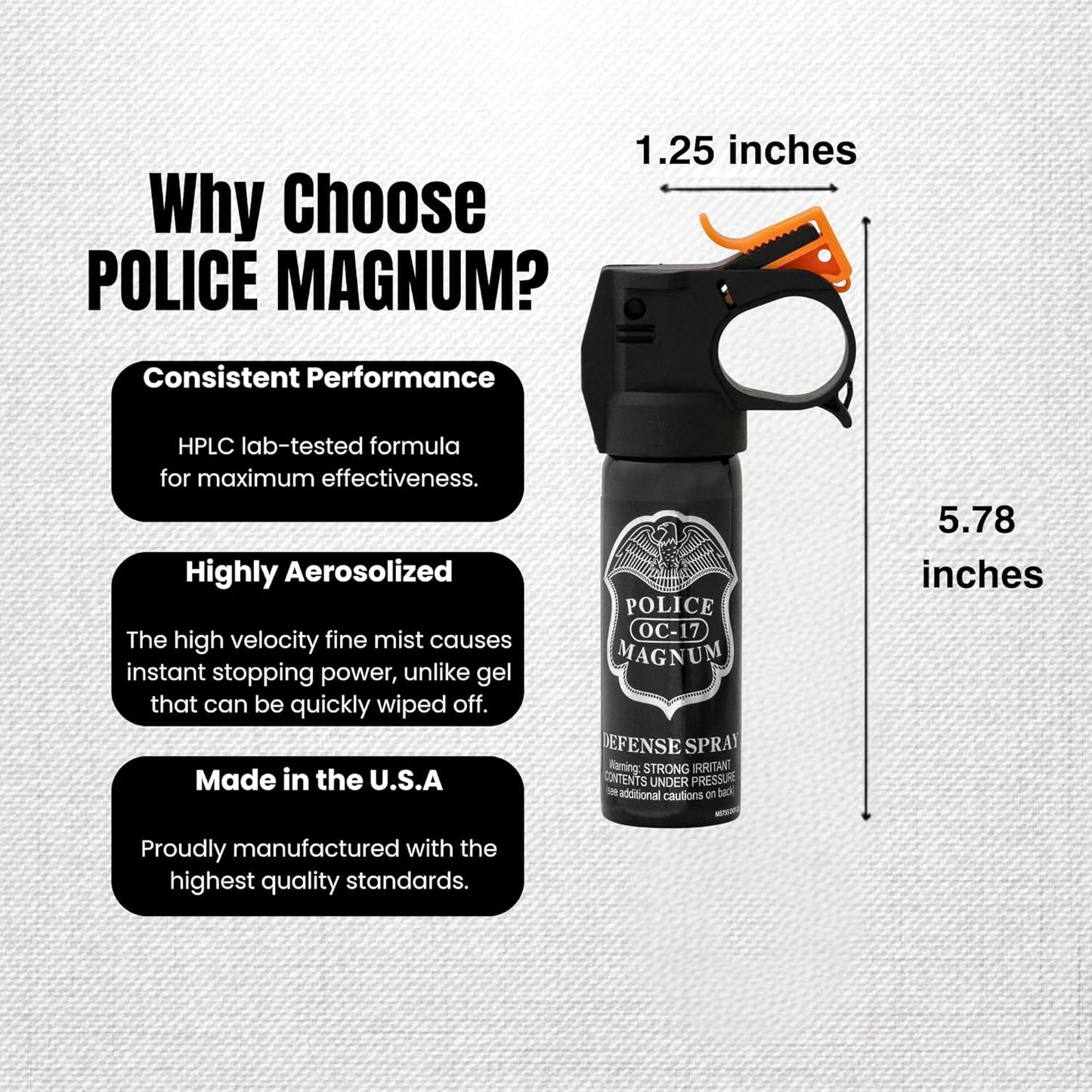 Police Magnum Large Pepper Spray Fogger - Tactical Maximum Strength Self Defense - Black Portable Canister