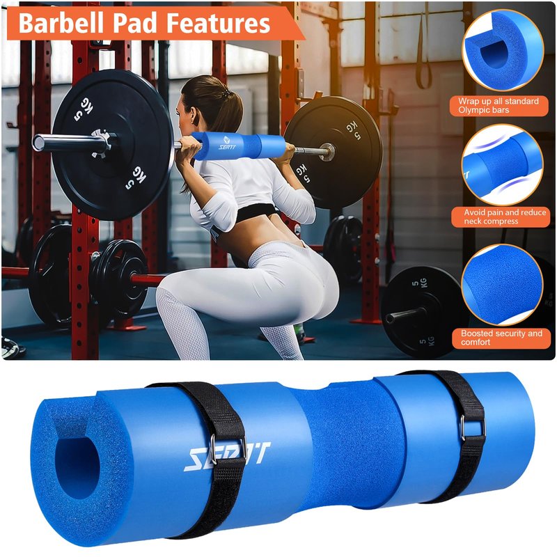 SERTT 12Pcs Foam Barbell Pad Set for Squats, Hip Thrust Pad Gym Essentials Set for Workout, 1 Gym Pad, 1 Carry Bag, 2 Lifting Strap, 2 Ankle Cuffs, 3 Ankle Risistance Band, 3 Hip Resistance Bands
