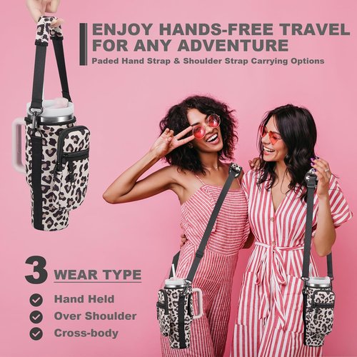 BULKITEM Water Bottle Carrier Bag - Insulated Neoprene Holder with Phone Pocket for Stanley 40 & 30 oz Tumbler - Pink