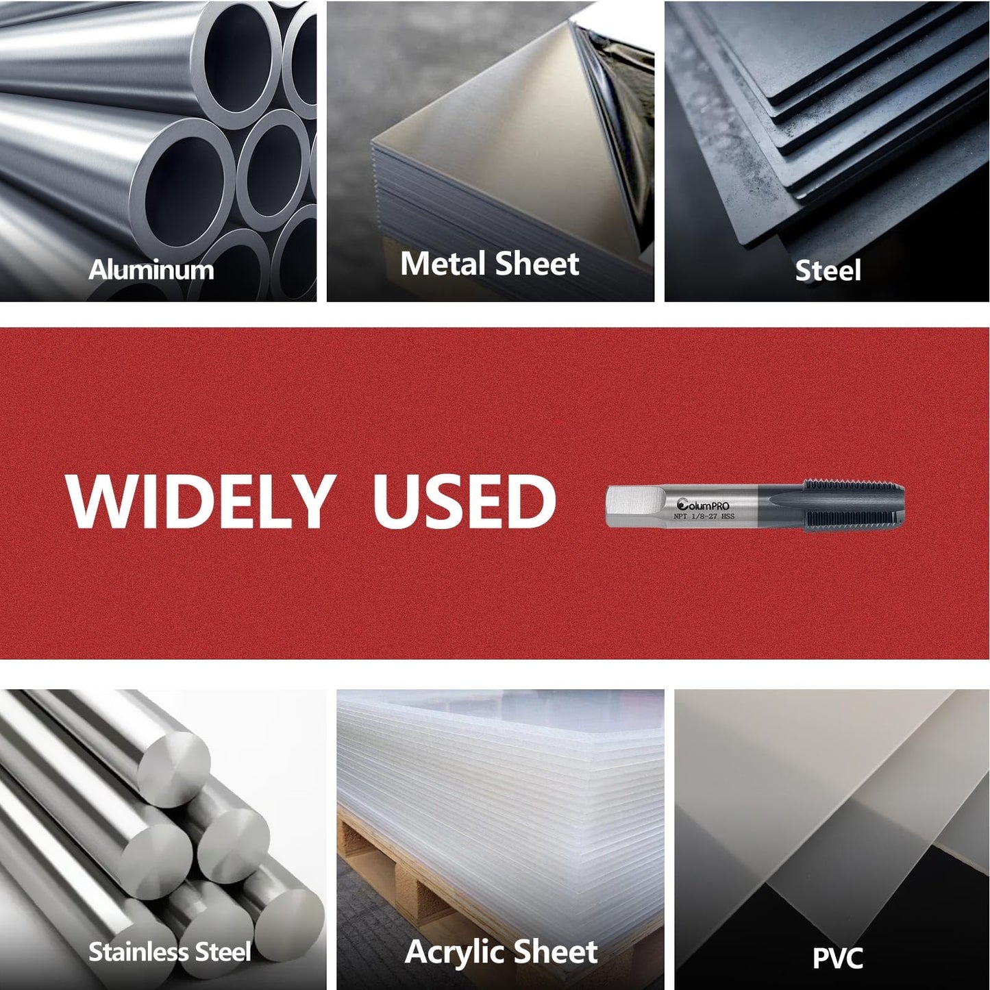 ColumPRO 1/8”-27 NPT Pipe Tap, High-Speed Steel Thread Tap with AD+ Coating, Heavy-Duty Threading Tool for Stainless Steel, Brass, PVC, Metal