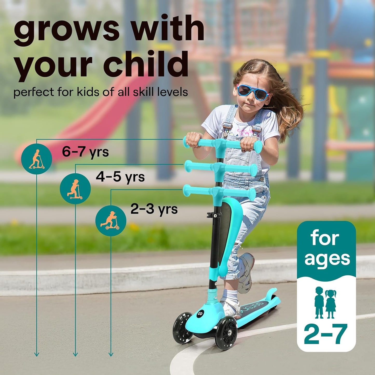 SereneLife 3-Wheel Kids Scooter - Foldable Design, LED Wheel Lights, Adjustable Handlebar | For Toddlers & Kids 3+, Up to 110 lbs