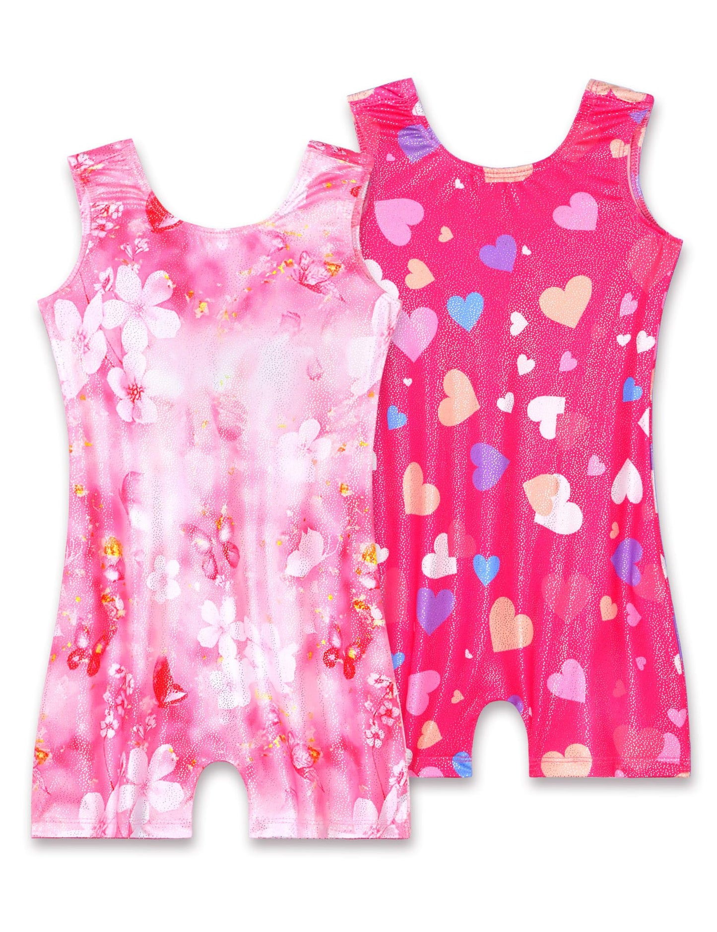 Nokecina Girls Gymnastics Leotards Size 8-9 Years 2 Pack Sparkly Pink Biketards Stretchable Unitards for Tumbling Class