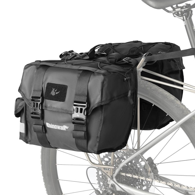 Rhinowalk Bike Pannier Bag with Rain Cover 22L Waterproof Bicycle Double Pannier Bags with Support Plate for Long Distance Riding Saddle Pouches for Bike Rear Rack Cycling Accessories(Black)