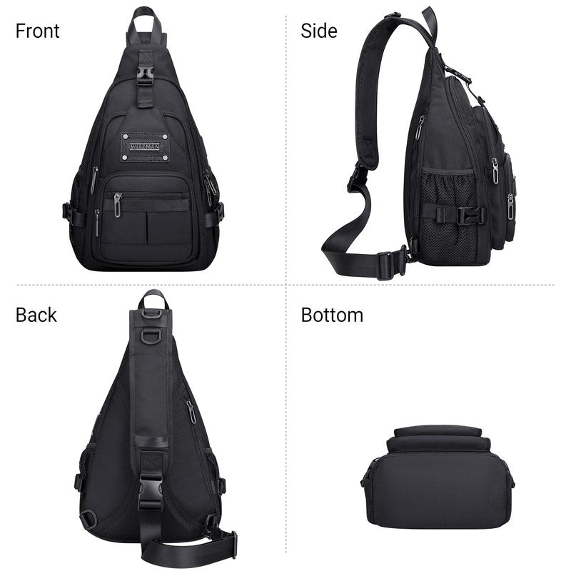 WITZMAN Sling Bag for Men Casual Crossbody Sling Bags with USB Charging Port for Travel Daily Cycling(B735 Black)