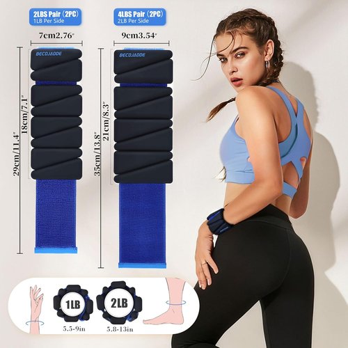 BECOJADDE Ankle Weights - Adjustable 1 lb/2 lb Set for Women & Men | Ideal for Walking, Yoga & Gym