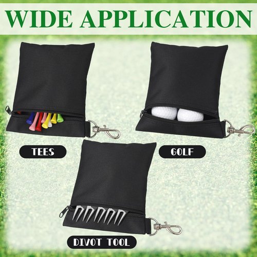 Shappy 3 Pcs Golf Tee Bag 6.7 x 5.5 Inch Golf Ball Bag Pouch Utility Tee Holder with Zipper Metal Lobster Claw Clip Valuables Gift Accessory Pouch for Men Women(Black)
