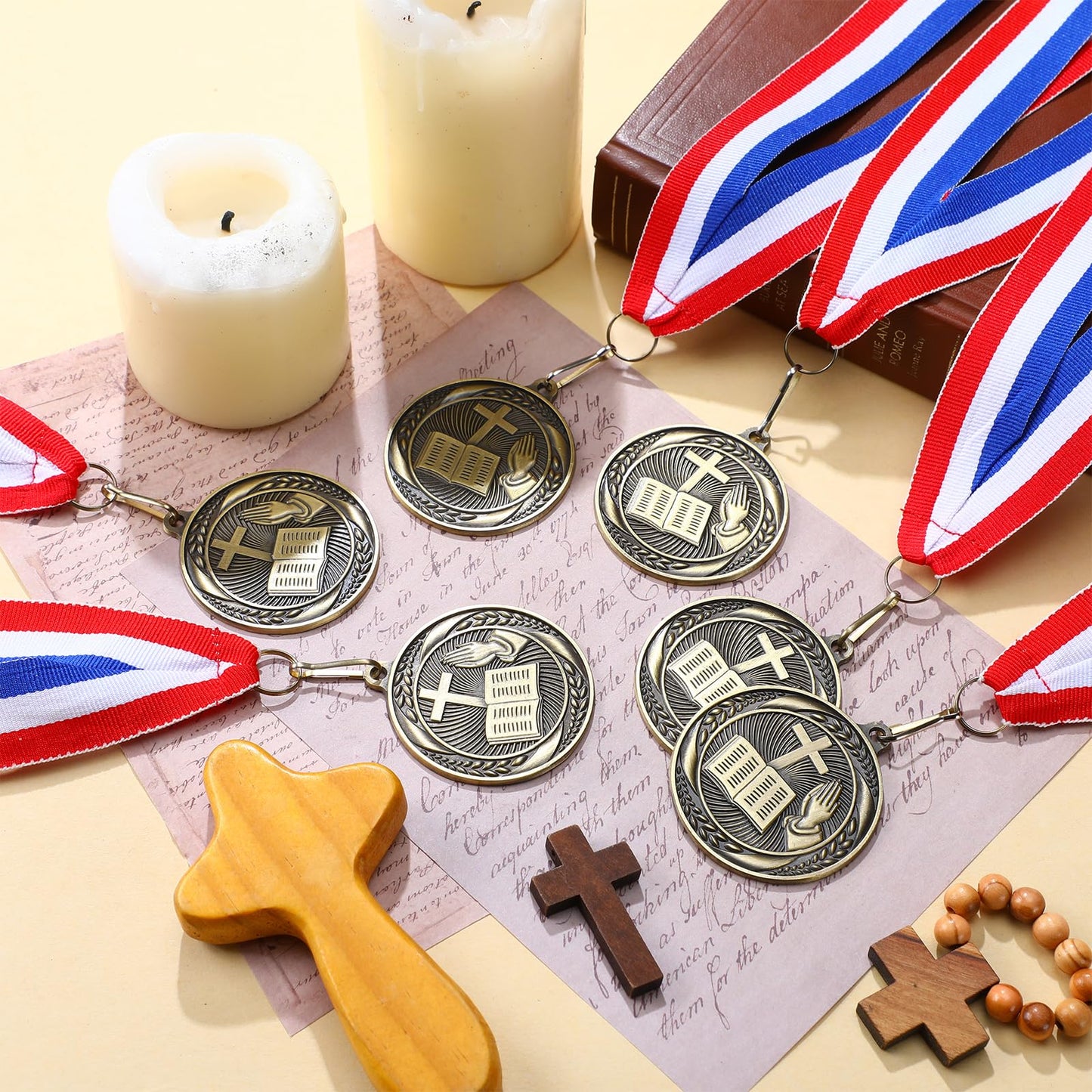 Quelay 30 Pcs 2'' Medals for Awards Winner Bulk with Neck Ribbons Metal Trophy Award Prize Gift for Kids Students Adults School Graduation Participation Competitions (Religious)