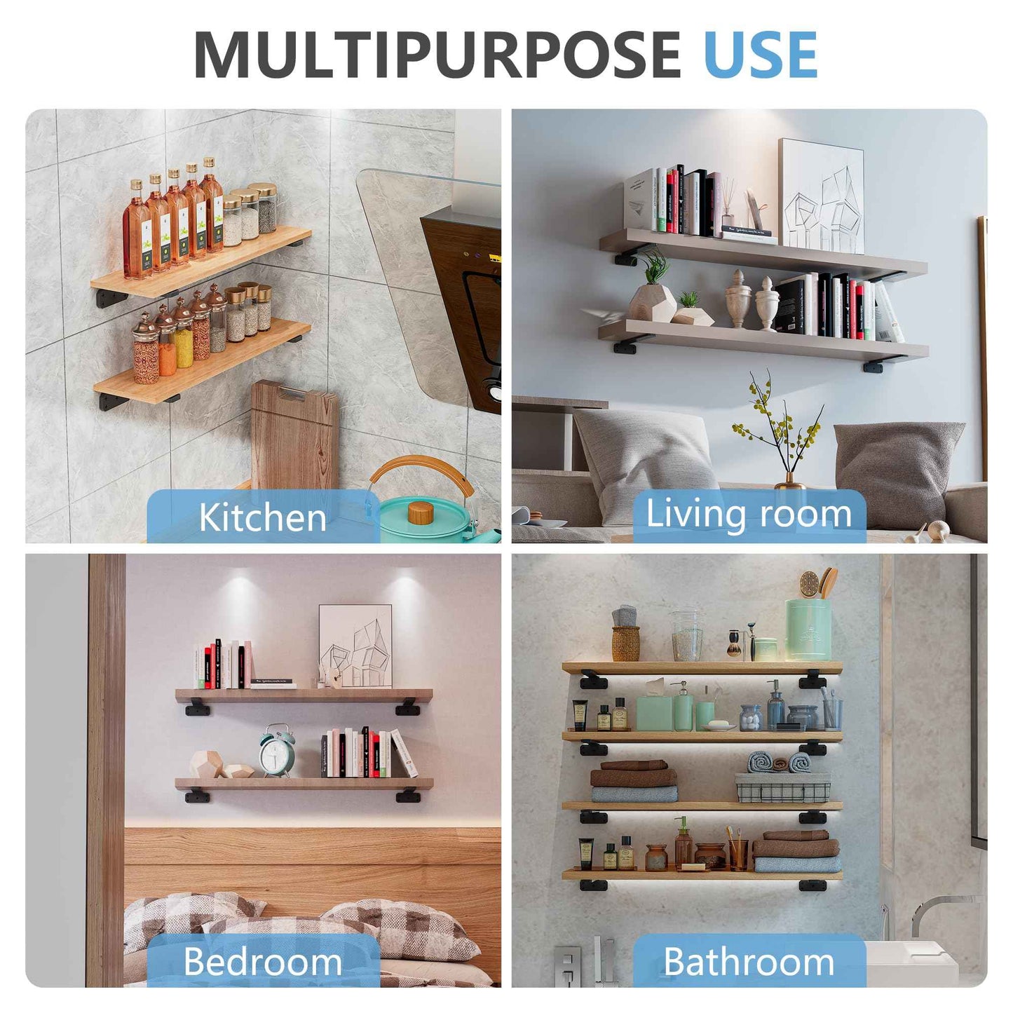 JZVXX 6Pack 6'' Shelves Brackets, Wood Shelving Brackets Hardware - 6/8/10/12 Inch - Rustic Bracket for Supporting Wooden Boards (6, 6inch)