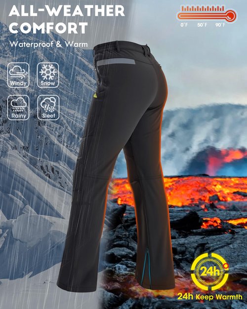 IGOLUMON Snow Ski Pants Womens Waterproof Fleece Lined Pants Winter Insulated Softshell for Hiking Snowboard Outdoor
