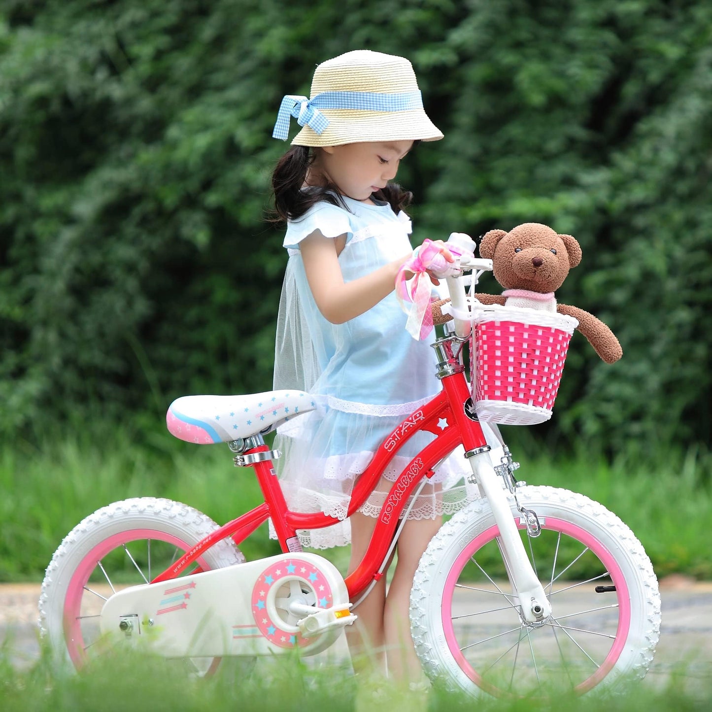 Royalbaby Stargirl Children's Bicycle Outdoor Adventure Ride-On Bike with Kickstand, Adjustable Seat, and Basket, 18 Inch, Pink