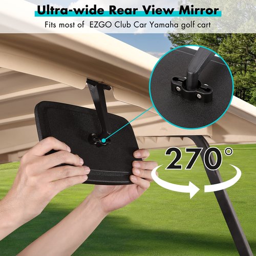 10L0L Golf Cart Mirror 9.5×7.5" Large Radian Extra Wide Panoramic Golf Cart Rear View Mirror Black Fits for Yamaha EZGO Club Car