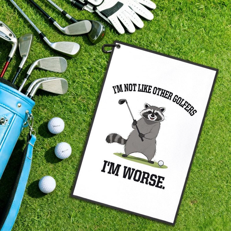 Juoqg I'm Not Like Other Golfers I'm Worse Golf Towel, Funny Racoon Golf Bag Towel with Clip, Golfing Accessories for Men Women, Birthday Gifts for Golfer Racoon Lover, Golfing Gifts for Pet Owner
