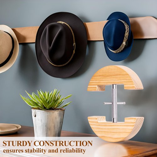 Hat Stretcher, Cowboy Hat Stretcher for Fitted Hats, Adjustable Stretched Size 7 to 8 3/8, Hats Jack Fits All Kind of Caps - Lever Principle Wrench, Wooden Extender Widener for Cowboy Baseball Caps