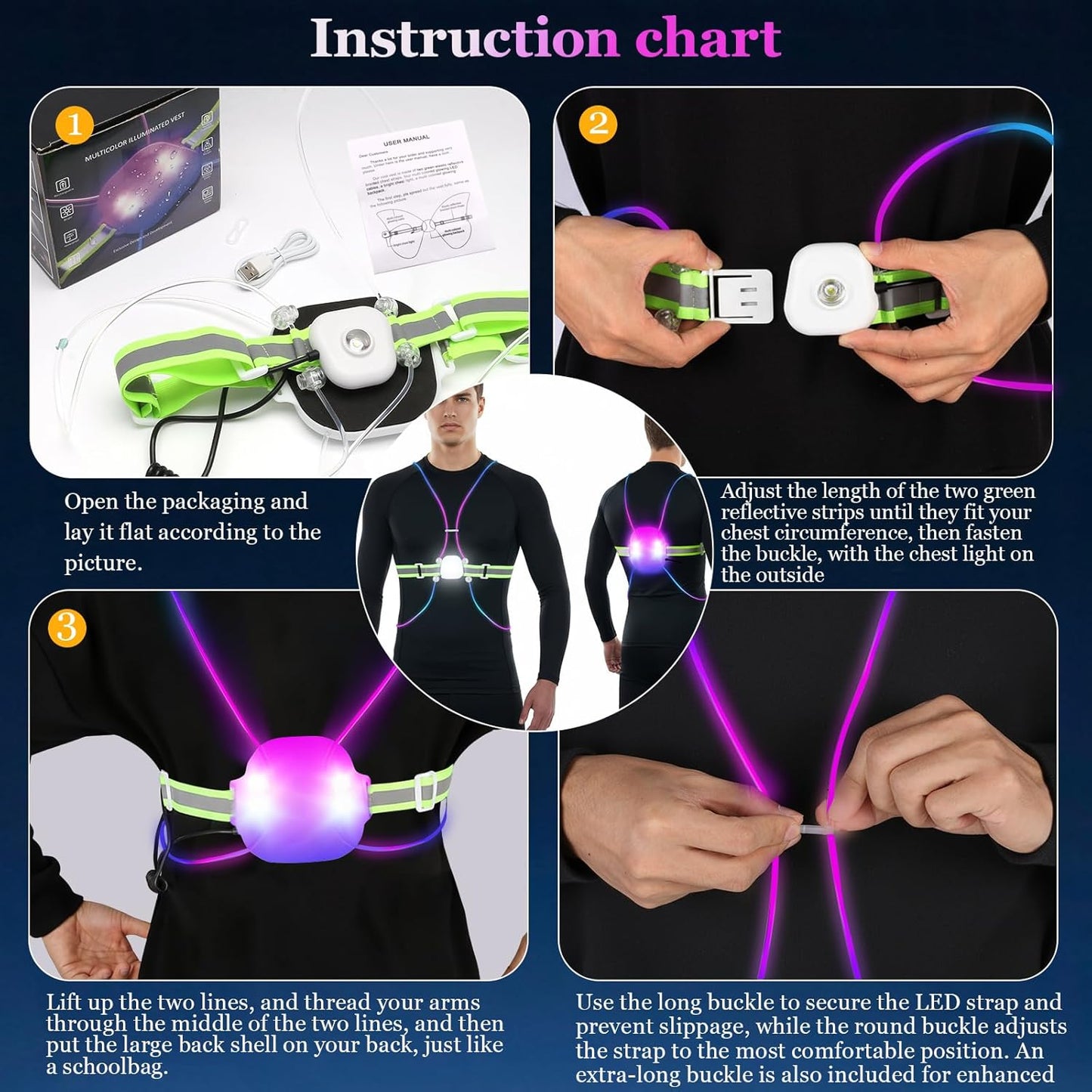 Skiennix Reflective Running Vest - Rechargeable LED Safety Gear with 3 Modes & 7 Colors | Adjustable Medium Size for Night Running, Cycling & Hiking