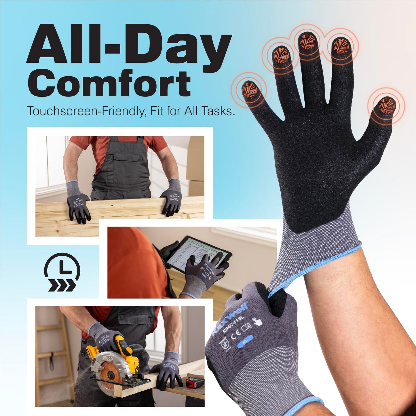 Work Gloves MicroFoam Nitrile Coated Firm Grip for Men and Women, Abrasion Resistant Seamless Knit Nylon Gloves for Garden, Yard, Mechanic, Construction and Industrial Tasks – 36 Pairs (Grey) S