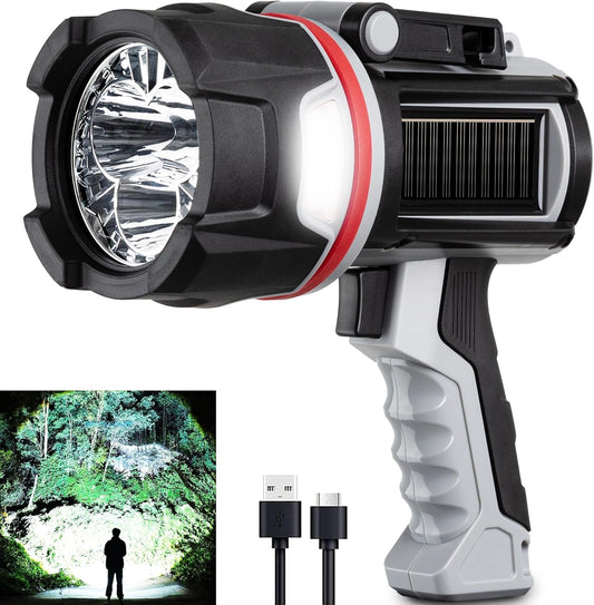 200000 Lumen Rechargeable Spotlight Flashlight - Super Bright LED Handheld Light for Hunting, Boating & Camping