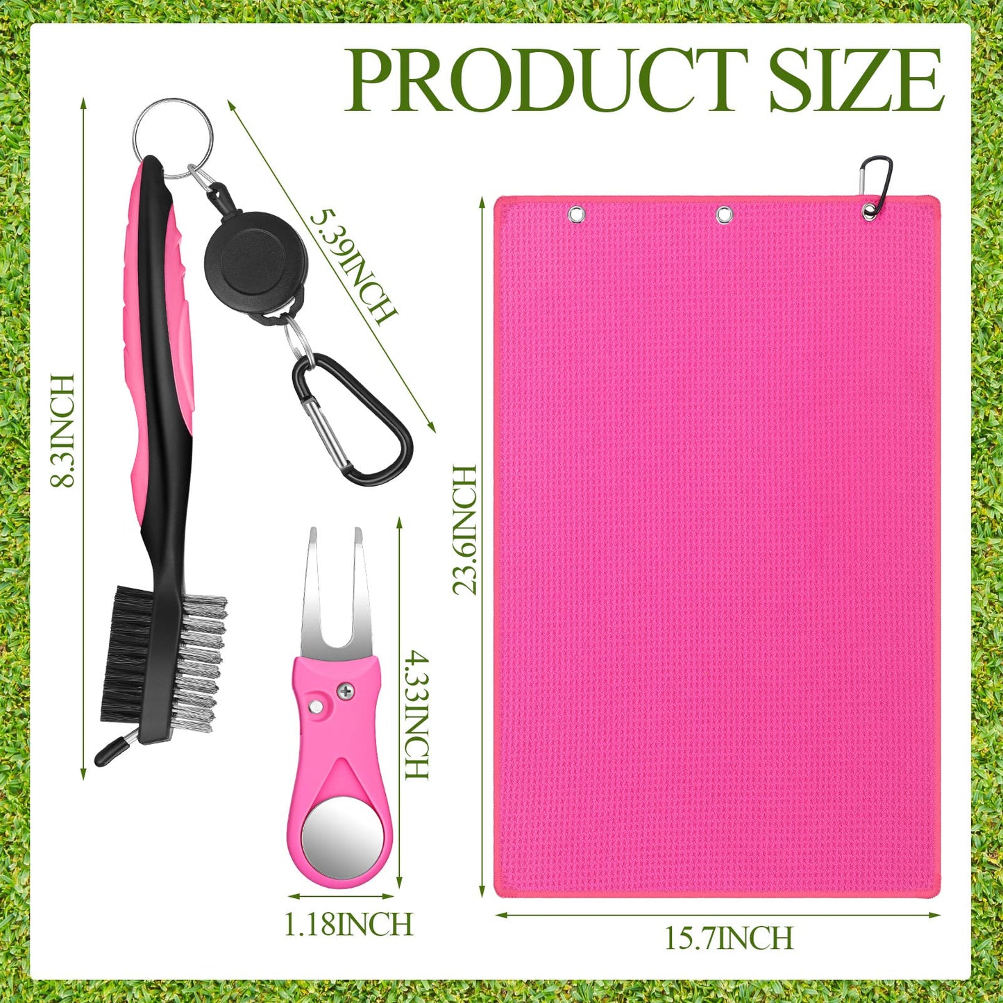 18 Pcs Pink Golf Accessories Kit Include Golf Ball Marker Balls Holder Club Groove Cleaner Brush Divot Repair Plastic Tees Towel with Clip Gift Set for Women