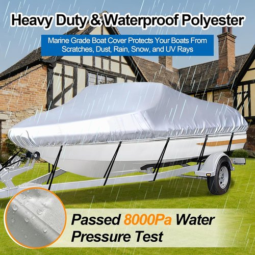 iCOVER Trailerable Boat Cover - Heavy Duty Waterproof Tarp for V-Hull & Fishing Boats | Fits 17'-19' Long