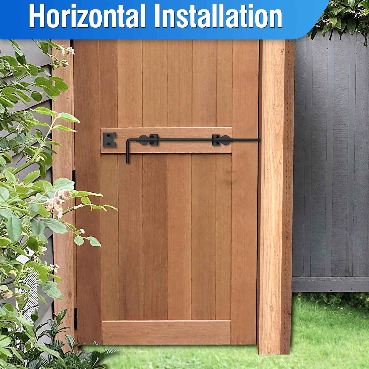 AHYYN 24" Cane Bolt Heavy-Duty Drop Rod for Gate, Heavy Duty Gate Latch for Wooden Fence Metal Gates, Vinyl Fence Gate Land Latch, Floor Latch for Fixing Door to The Ground, Black Coating, 1 Pack