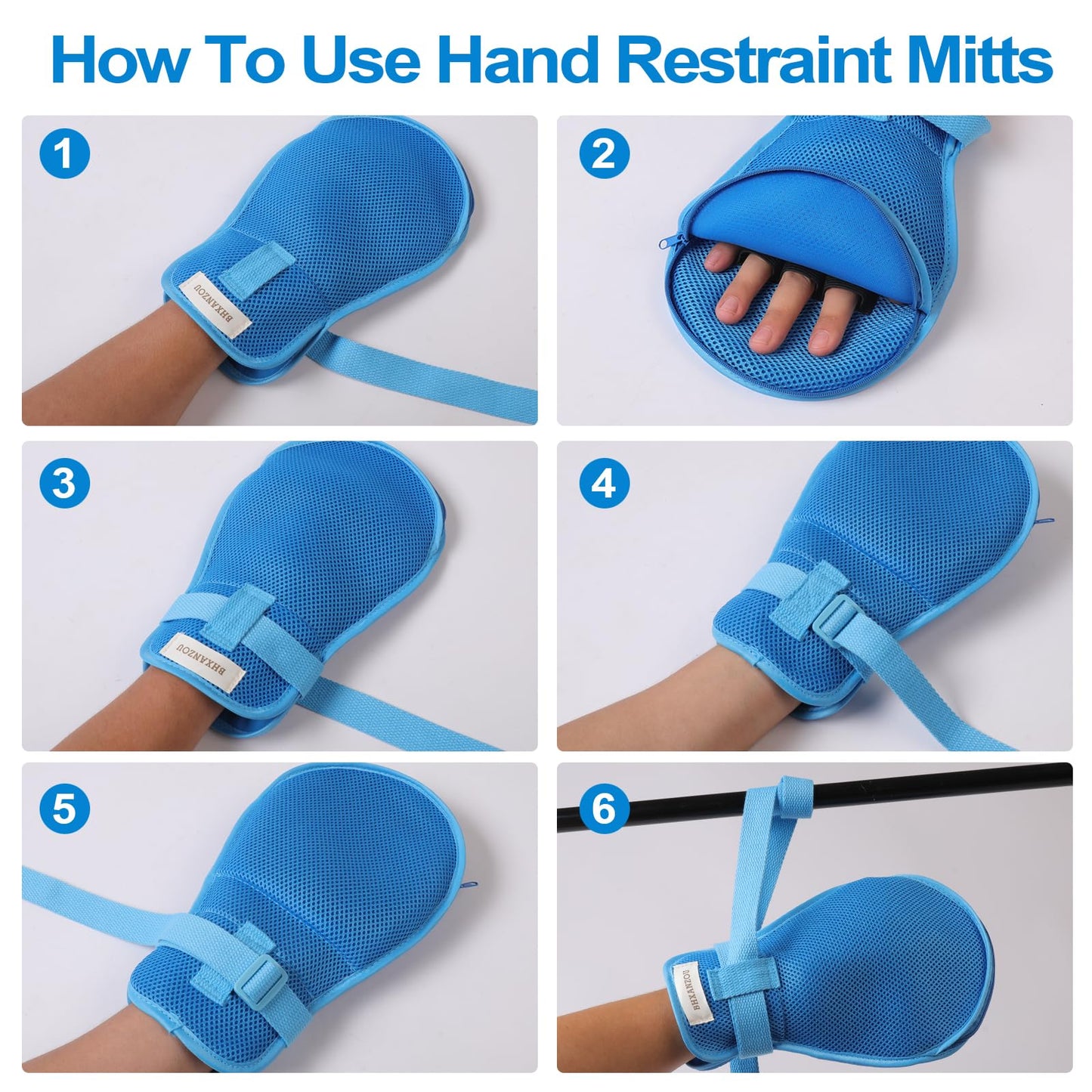 BHXANZOU Dementia Restraint Mitts - Anti-Scratch & Anti-Pull Safety Gloves for Elderly, Washable & Reusable with Finger Separation Design（1 Pair