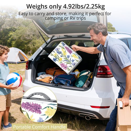 Anbte 2ft Folding Camping Table, 3 Adjustable Height Max 27.5" Small Folding Table with Storage Net Lightweight & Portable with Carry Handle, for Outdoor Indoor Camping Beach BBQ RV, Blooming Floral