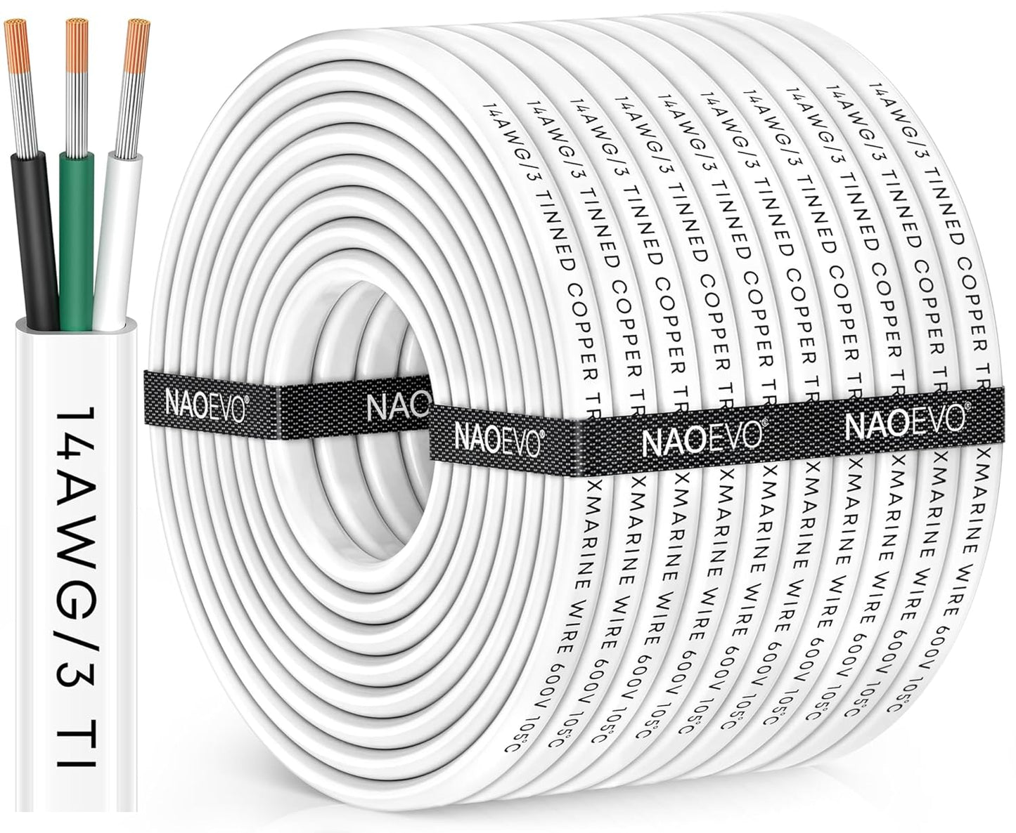NAOEVO 14 Gauge Marine Wire - Waterproof Insulated PVC Tinned Copper Cable for Boats & RVs | 100FT