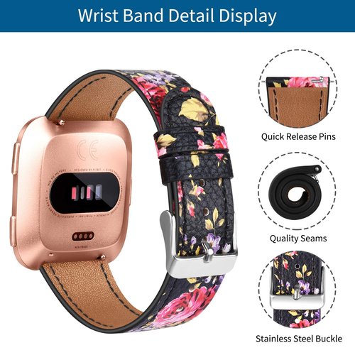 POHNUI 3 Pack Leather Bands Compatible With Fitbit Versa 2/Lite/SE for Women Men, Adjustable Soft Leather Replacement Strap Wristband for Smart Watch