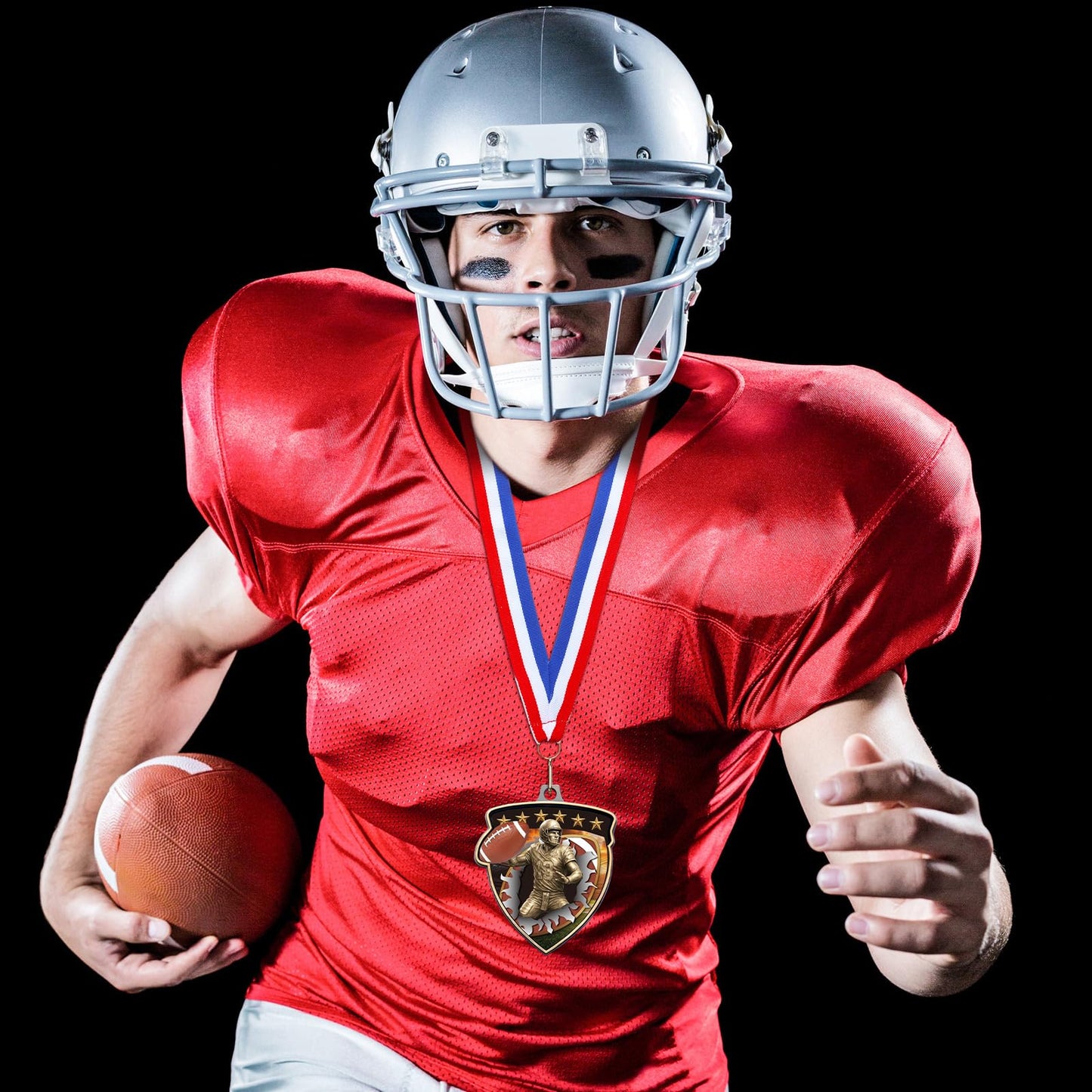 Remuuly 20 Pcs Award Medals Bulk Soccer Football Basketball Tennis Cheer Metal Winner Award Medals 3.35'' Shield Shape with Neck Ribbons Sport Team Participation Prize Gift (Football)