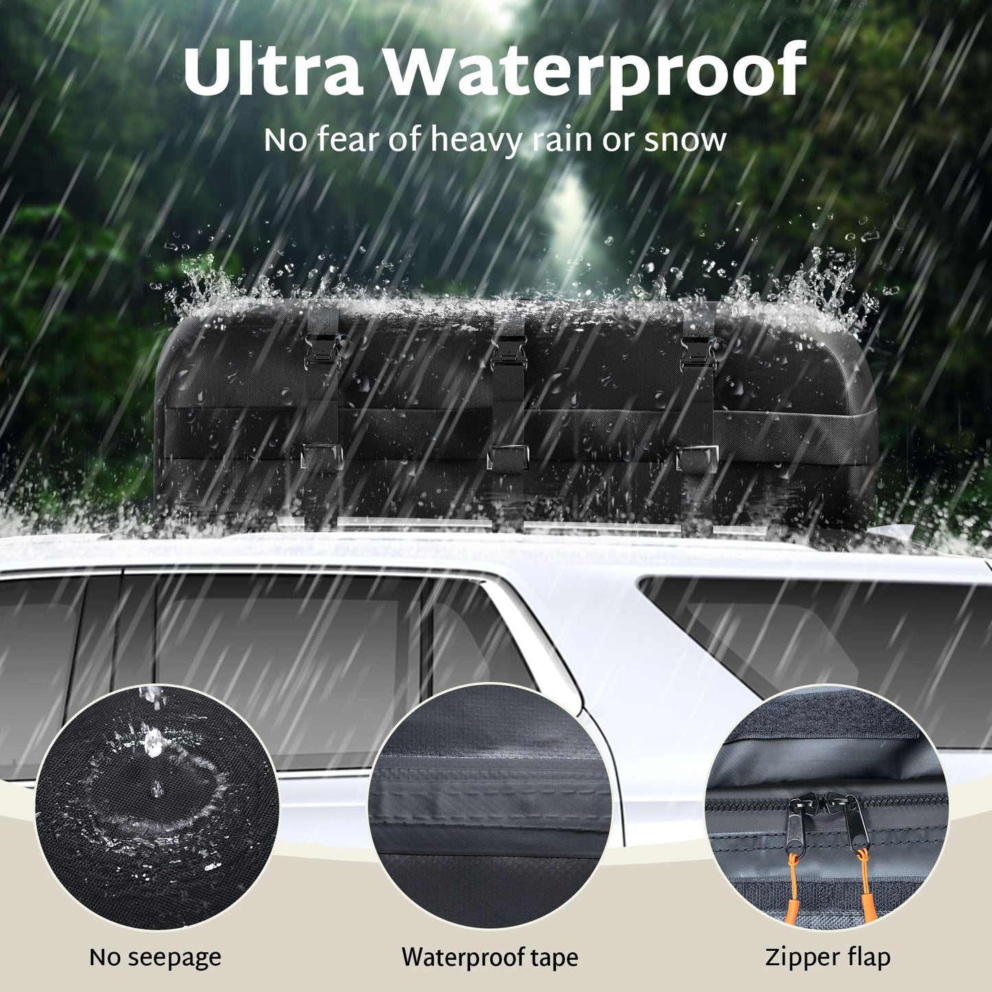 iBirdie Roof Rack Cargo Carrier 25.5 Cubic Feet, XL Soft-Shell Rooftop Cargo Box, Waterproof Heavy Duty 1200D for Car with/Without Roof Rack, Includes Anti-Slip Mat, Door Hooks, 60x37x20 inches