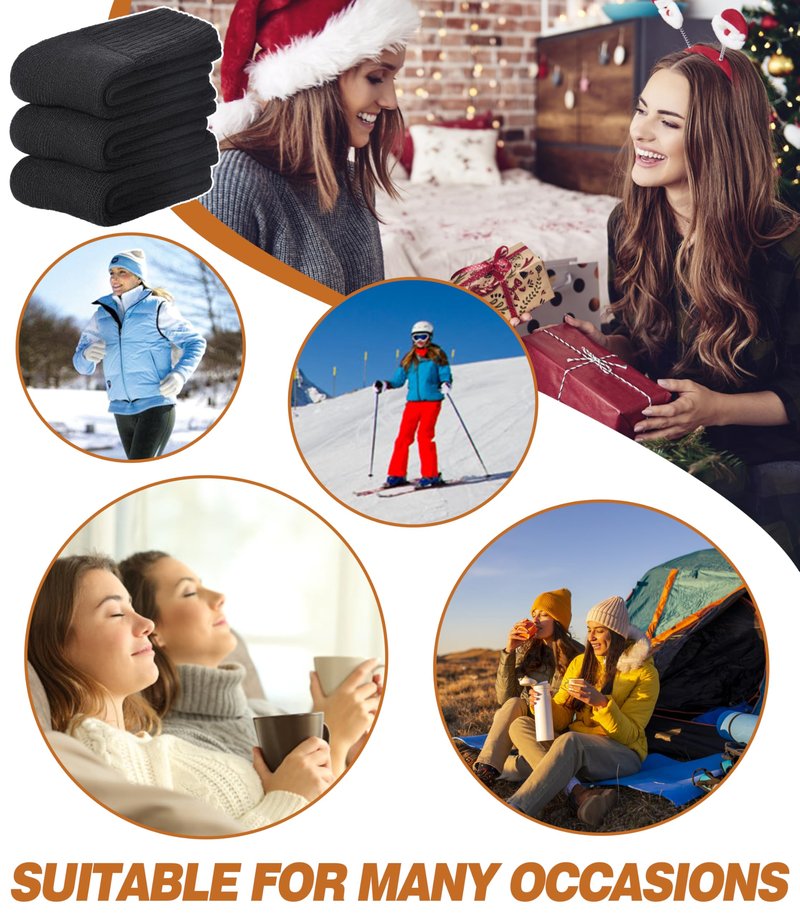DYW Womens Merino Wool Boot Socks Thermal Thick Winter Warm Cozy Hiking Work Boot Socks Christmas Gift (3 Pairs-Black)