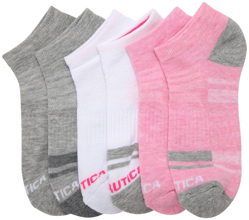 Nautica Womens Low Cut Socks - 6 Pack Breathable Mesh Cushioned Athletic Performance No Show Socks for Women, Size 4-10, Pink/White/Grey