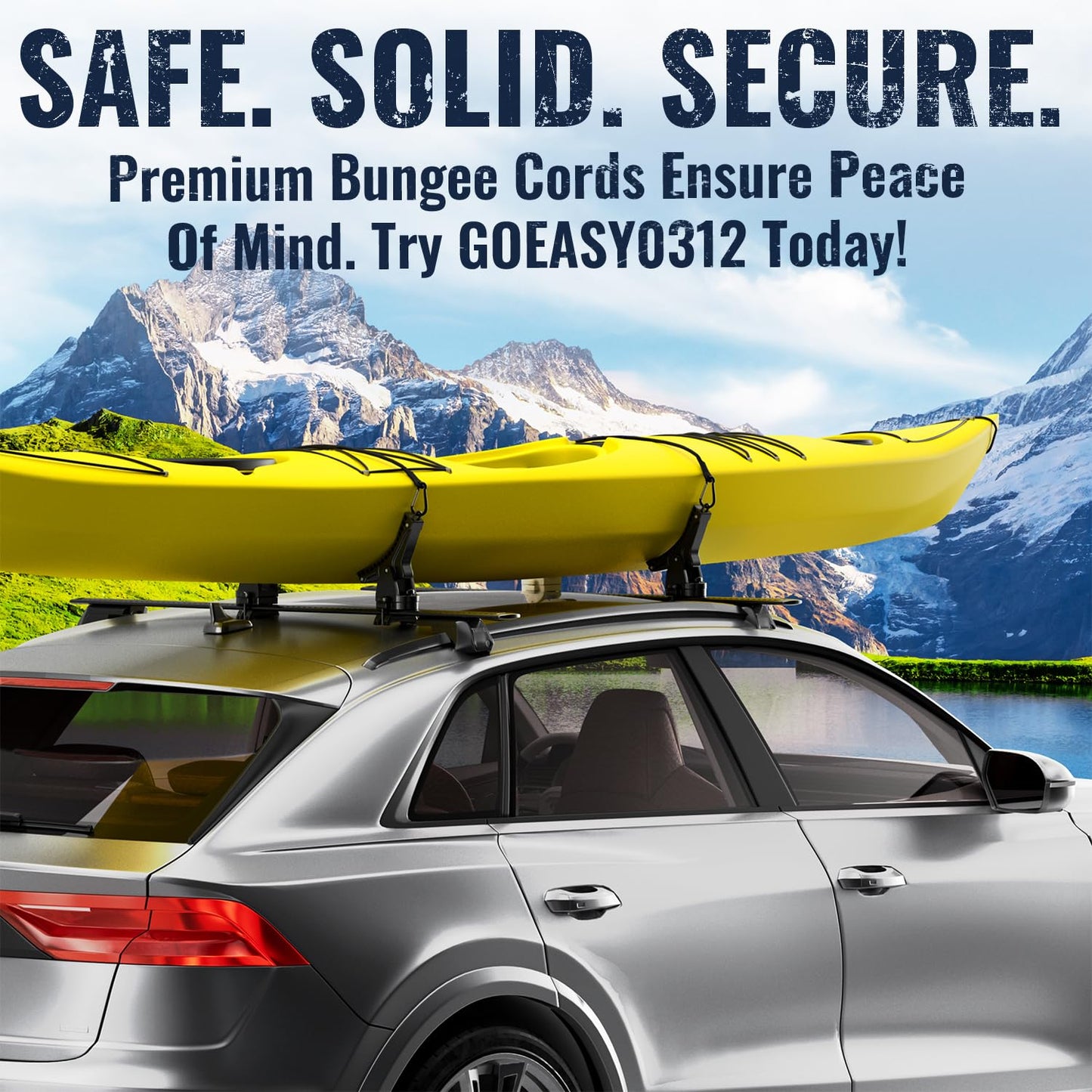 GOEASY0312 Carabiner Bungee Cords with Hooks Heavy Duty - 12" Elastic Bungee Cords With Carabiner Hooks 200 LBS Max Break Strength, UV Resistant for Camping, Tarps, Bike Rack, Tent, Car - 4pcs (Black)