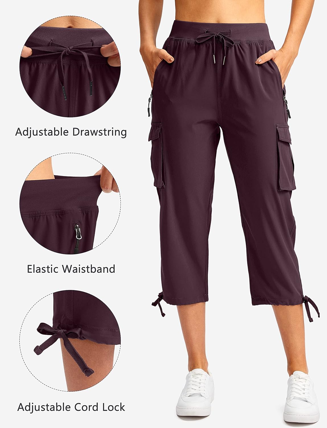 Soothfeel Women's Cargo Capris - Lightweight Quick-Dry Hiking Pants with 6 Pockets | Casual Summer Wear