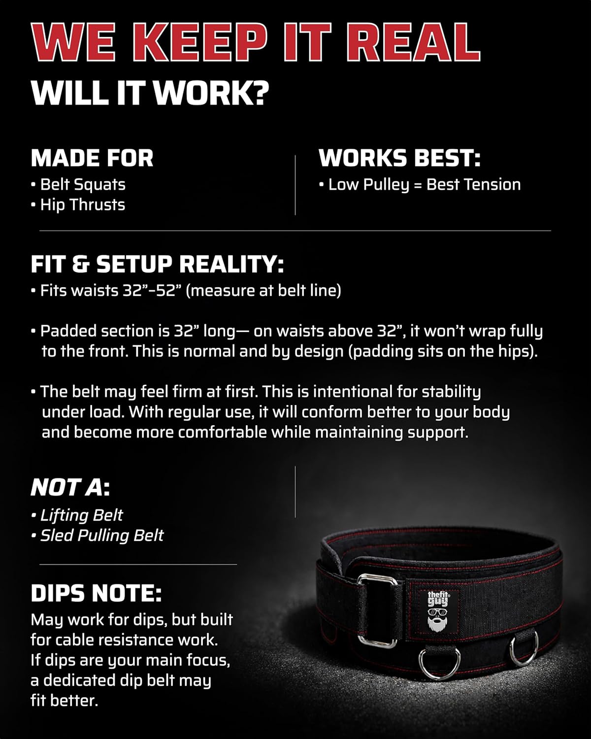 THEFITGUY Multi-Attachment Cable Machine Belt - 5 Attachment Points for Optimal Weight Distribution | Includes 2 Straps (40” & 27”) & 3 Metal Snap Hooks