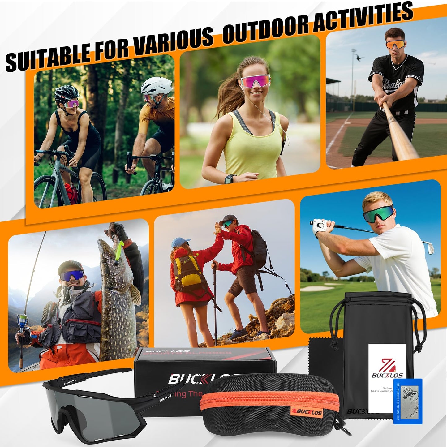 BUCKLOS Polarized Cycling Running Sunglasses for Men Women UV400 Protection,TR90 Sun Glasses for Bike Baseball Sports Safety