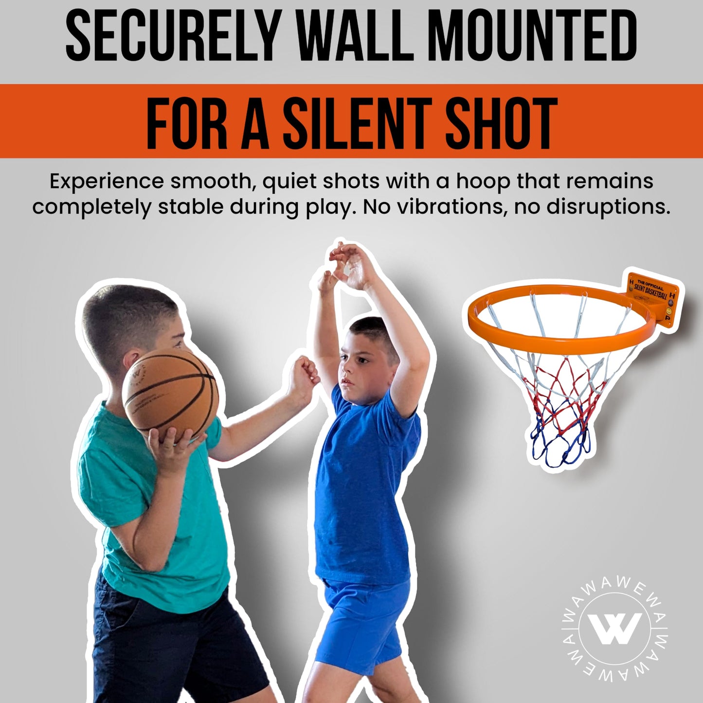 WAWAWEWA The Official Silent Basketball Hoop – Wall-Mounted Indoor Basketball Hoop for Bedroom, Apartment Shooting Practice & Skill Training – Adhesive or Screw Install