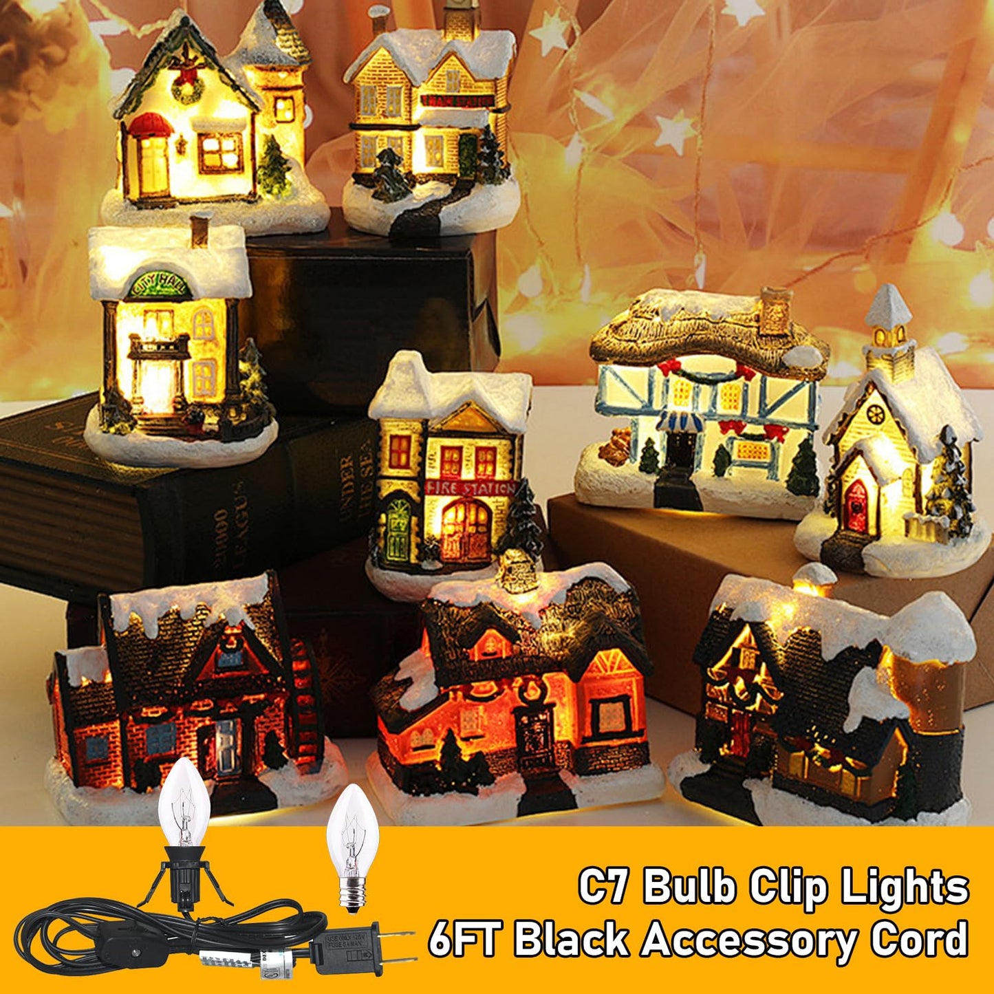 PASUTO 6FT Accessory Cord for Craft Lighting Halloween Pumpkin Christmas House Decorations, 4 Sets Candelabra-Base E12 Socket C7 Bulbs Clip Light with On/Off Switch Plugs (8 Bulbs, 4 Spare)