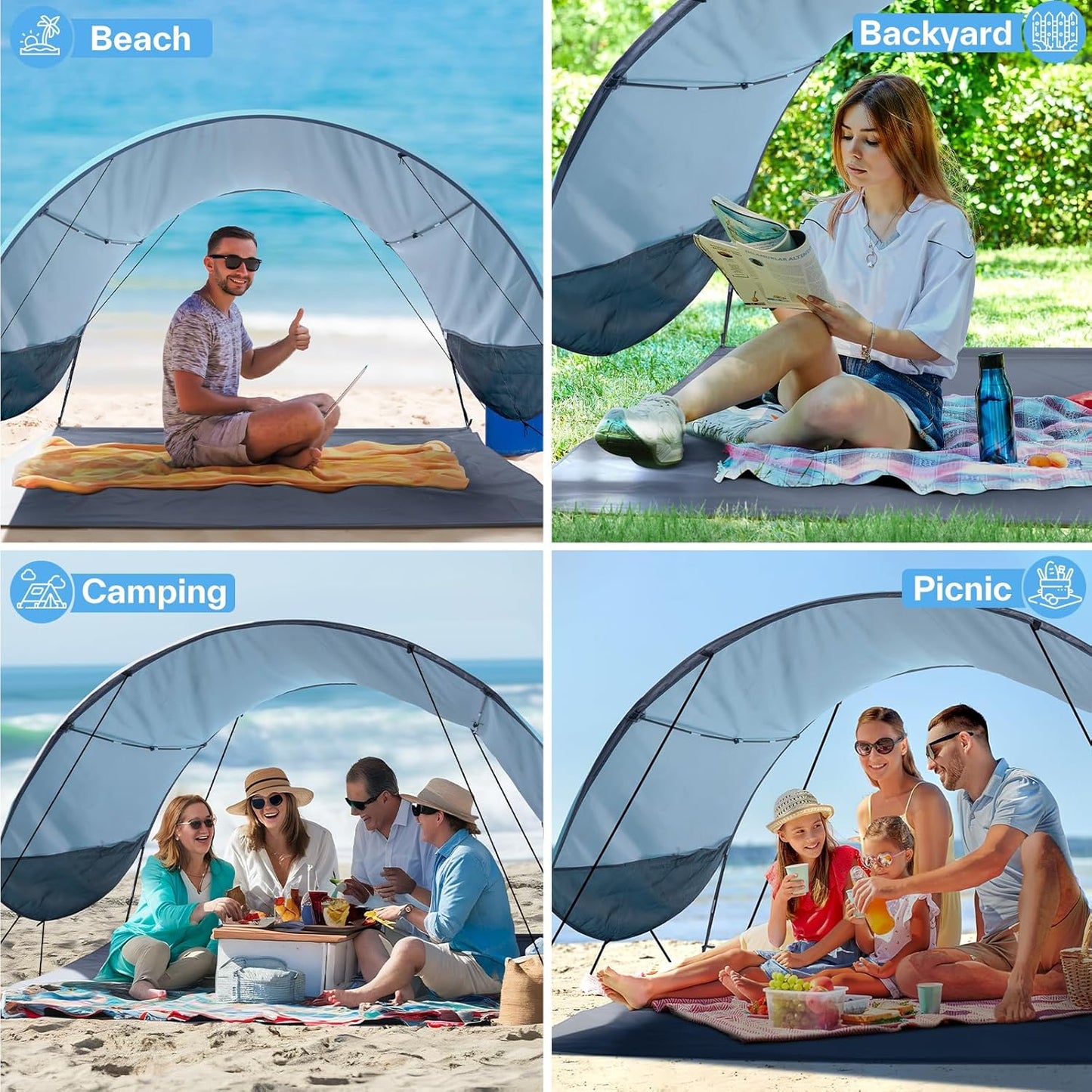 Sportneer Beach Tent - UPF 50+ UV Protection Canopy for 2-3 People | Easy Setup, 96.5''x55.7'' Size