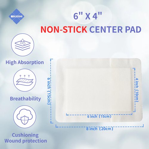 NBLEISHI Sterile Non Woven Island Wound Dressing 6 X 8 inch,Extra Large Cover with Adhesive Bordered Gauze Pads,Breathable and High Absorbent Non-Stick Center pad,Latex Free, 15 Individually Pack