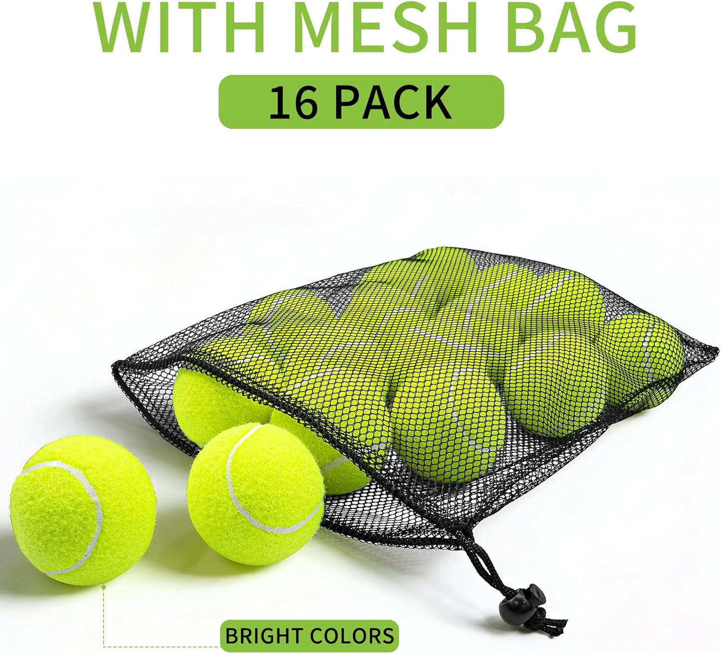 Skiennix 16 Pack Tennis Balls - High Elasticity Training Balls with Mesh Bag for Beginners & Pets | 2.56 in Yellow