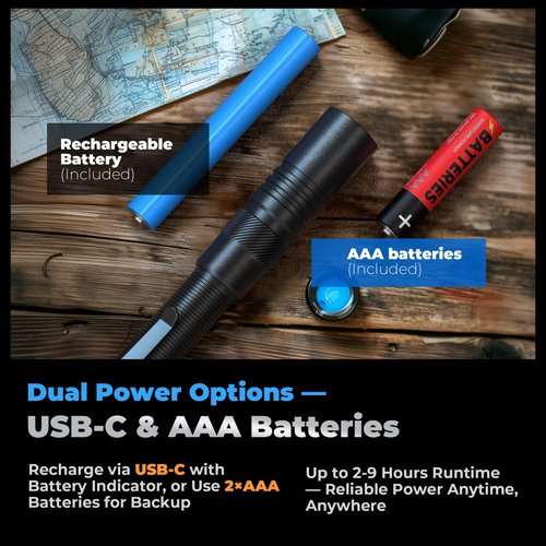 Rechargeable Pen Light Flashlight, 800LM Zoomable Pocket Flashlights with Clip Dual Modes LED Pen Flashlight Battery Powered Waterproof Bright Flashlights for Outdoor Home Emergencies (1, Black)