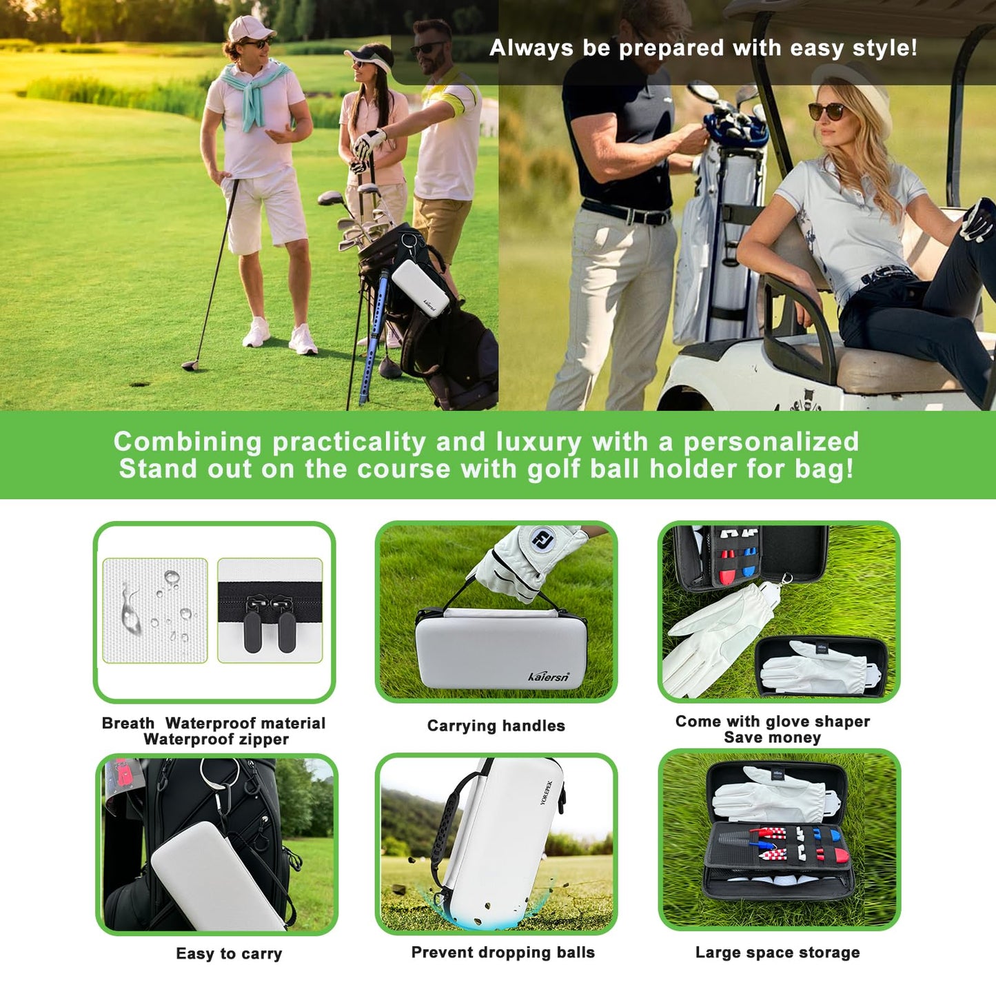 SENIKO Golf Glove Holder with Removable Golf Glove Shaper Water-Resistant Protective Hard Shell golf bag holder for Phone,Tees, Ball Markers,Repair Tools,Golf Accessories Golf Gifts for Men (Grey)