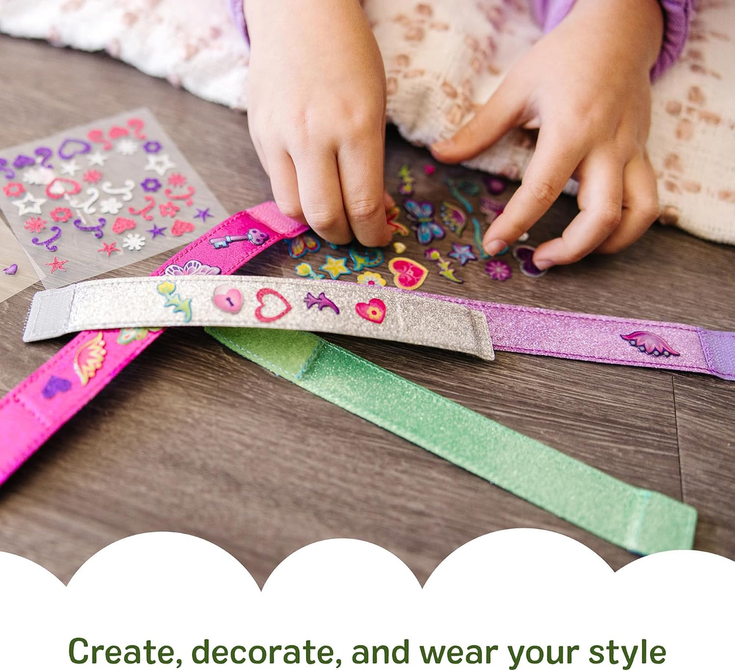 Melissa & Doug Design-Your-Own Bracelets - 100+ Sparkle Gems & Glitter Stickers | Fun Jewelry Craft for Kids Ages 4+