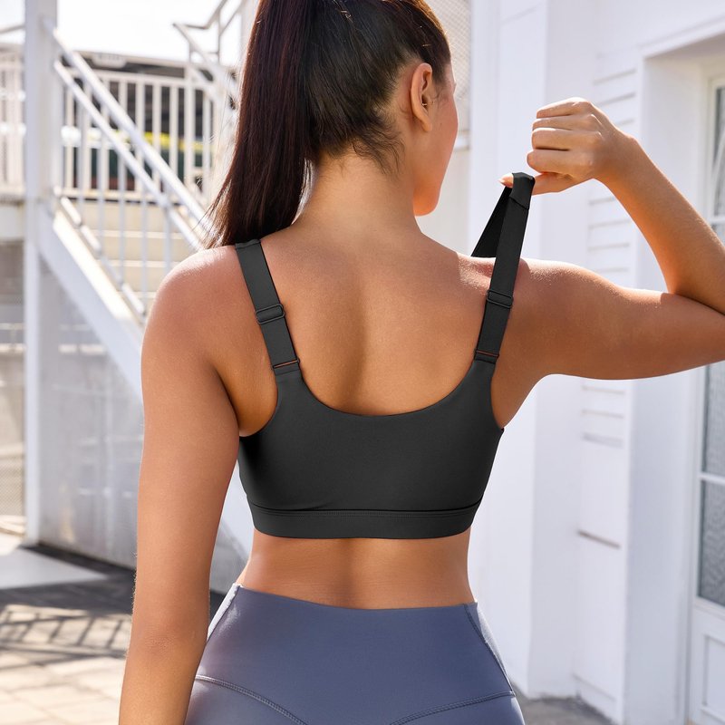 Vorcy Front Zipper Sports Bras Adjustable High Impact Sports Bras U Back High Support Yoga Bra with for Yoga & Gym Workouts Black