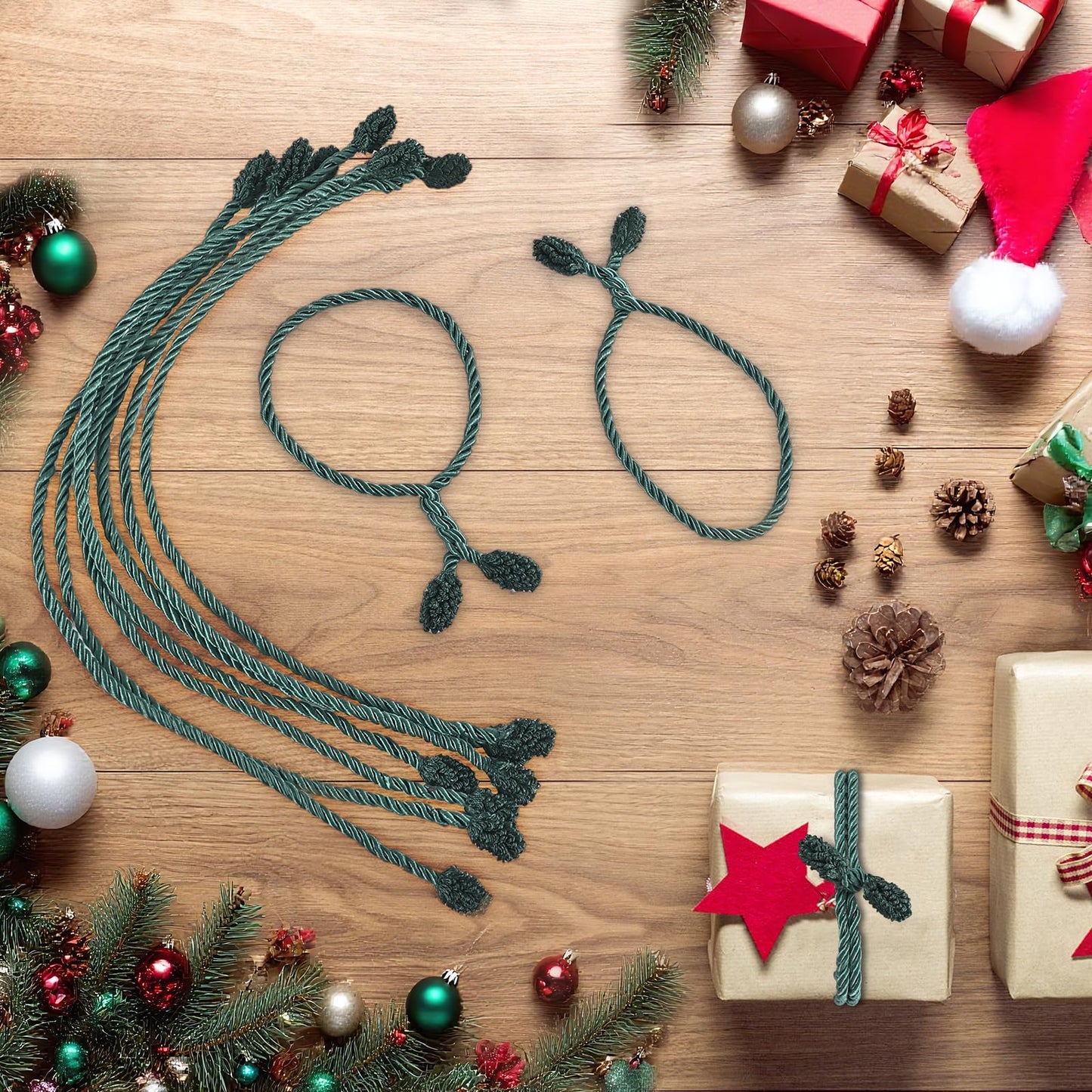 Christmas Garland Ties, 16Pcs 20in Garland Twist Ties for Banister, Reusable and Flexible Decorative Twist Tie for Home Decorations and Holiday Craft Gift Wrapping - Green