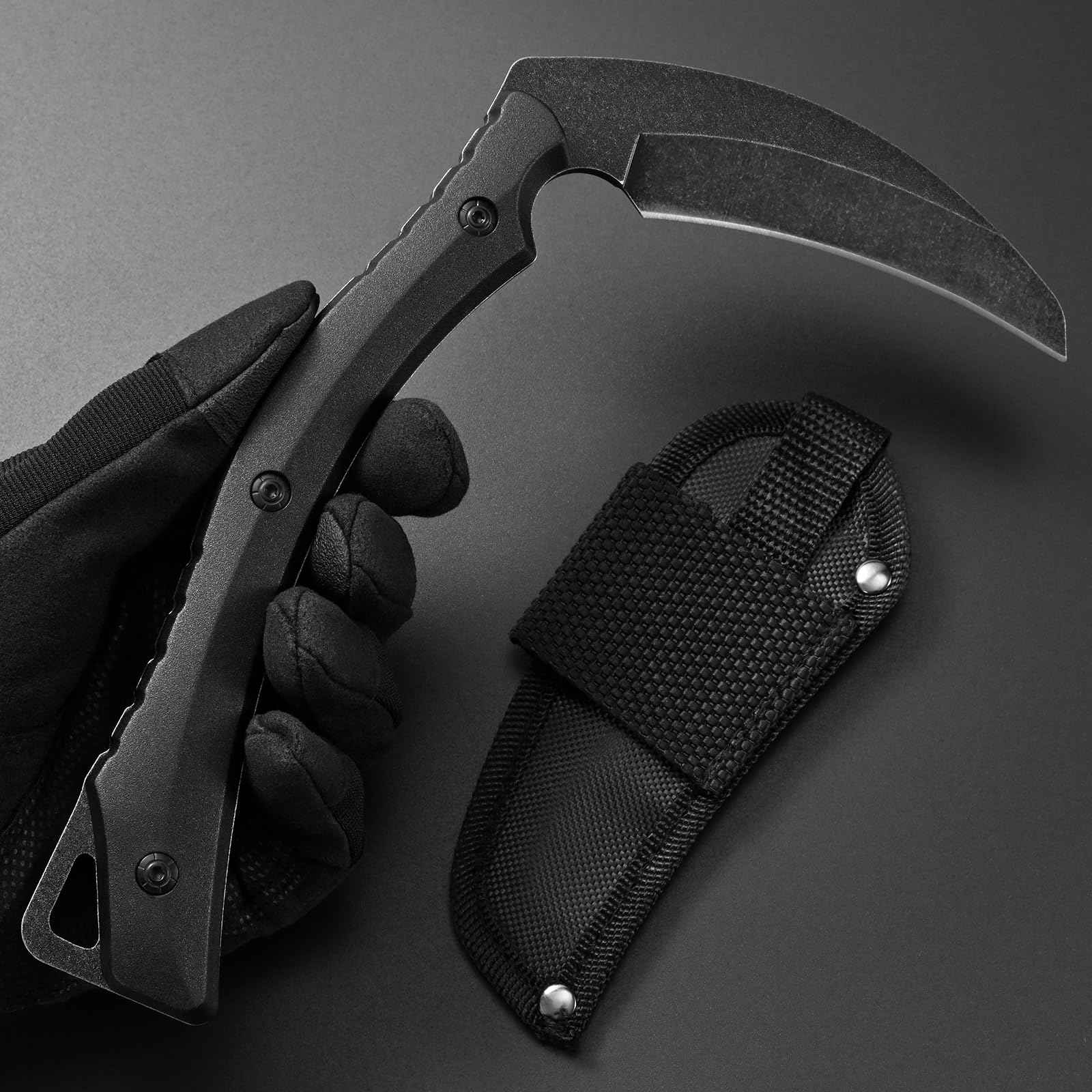 Ccanku C1398 Camping Axes Billhook Sickle Machete Knife Brush Clearing Sickle Machetes D2 Steel Blade G10 Handle Hatchet for Outdoor Activities,Yard Work, Small Grass Sickle Machete,Harvest Knife