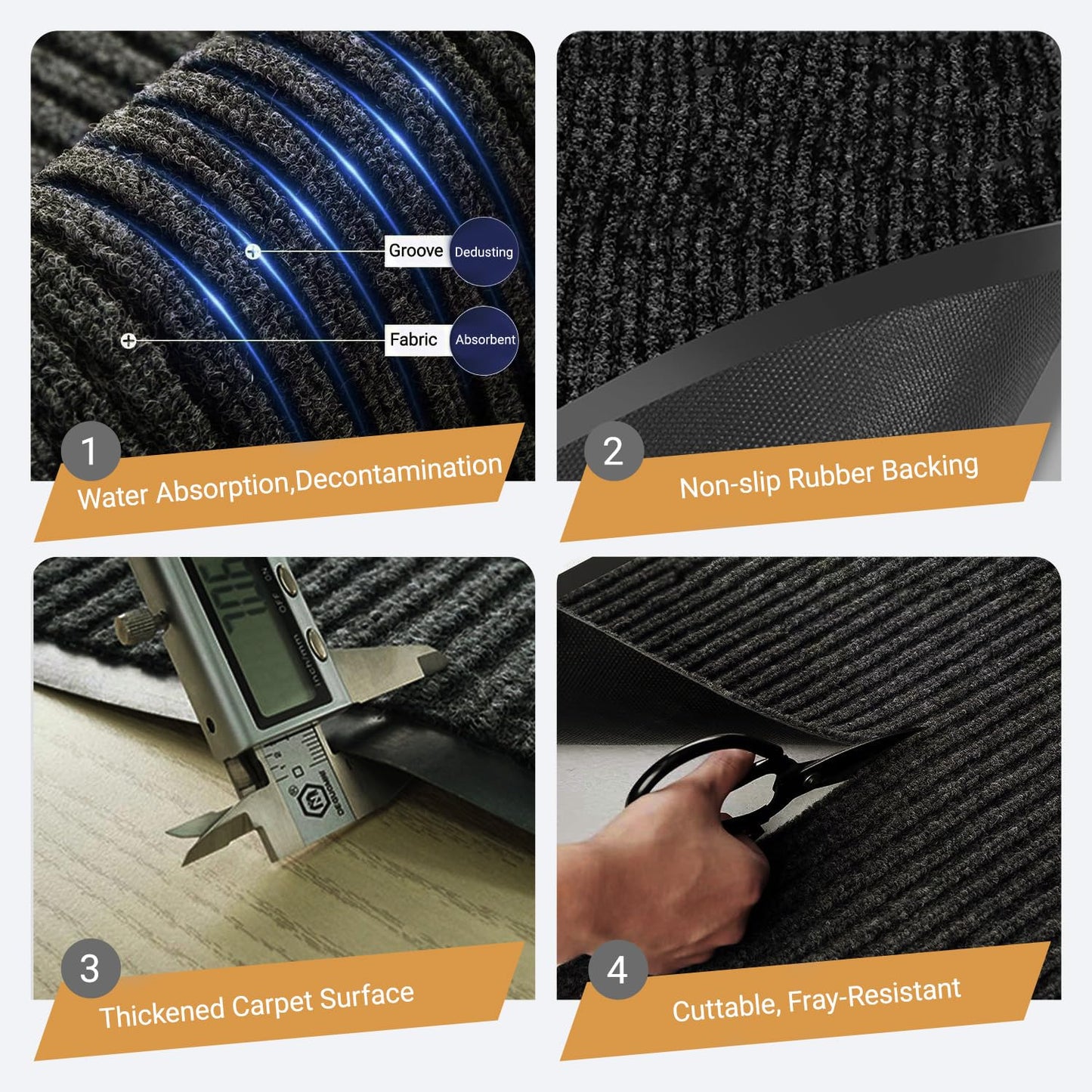 Outdoor Entry Rubber Rug, 6'x4' Commercial Heavy Duty Rubber Large Exterior Door Mat, Industrial Non-Slip Waterproof Welcome Floor Mats for Garage, Kitchen, Patio, Black 72" x 48"