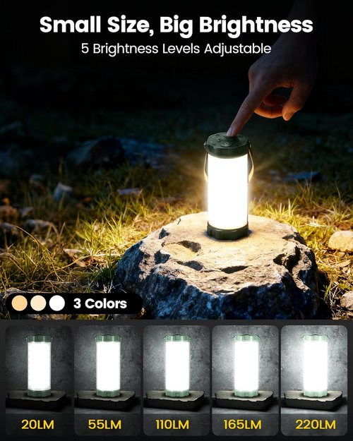 Glocusent LED Camping Lantern - Rechargeable 5000mAh, 80Hrs Battery Life, 1200LM Brightness, IP68 Waterproof