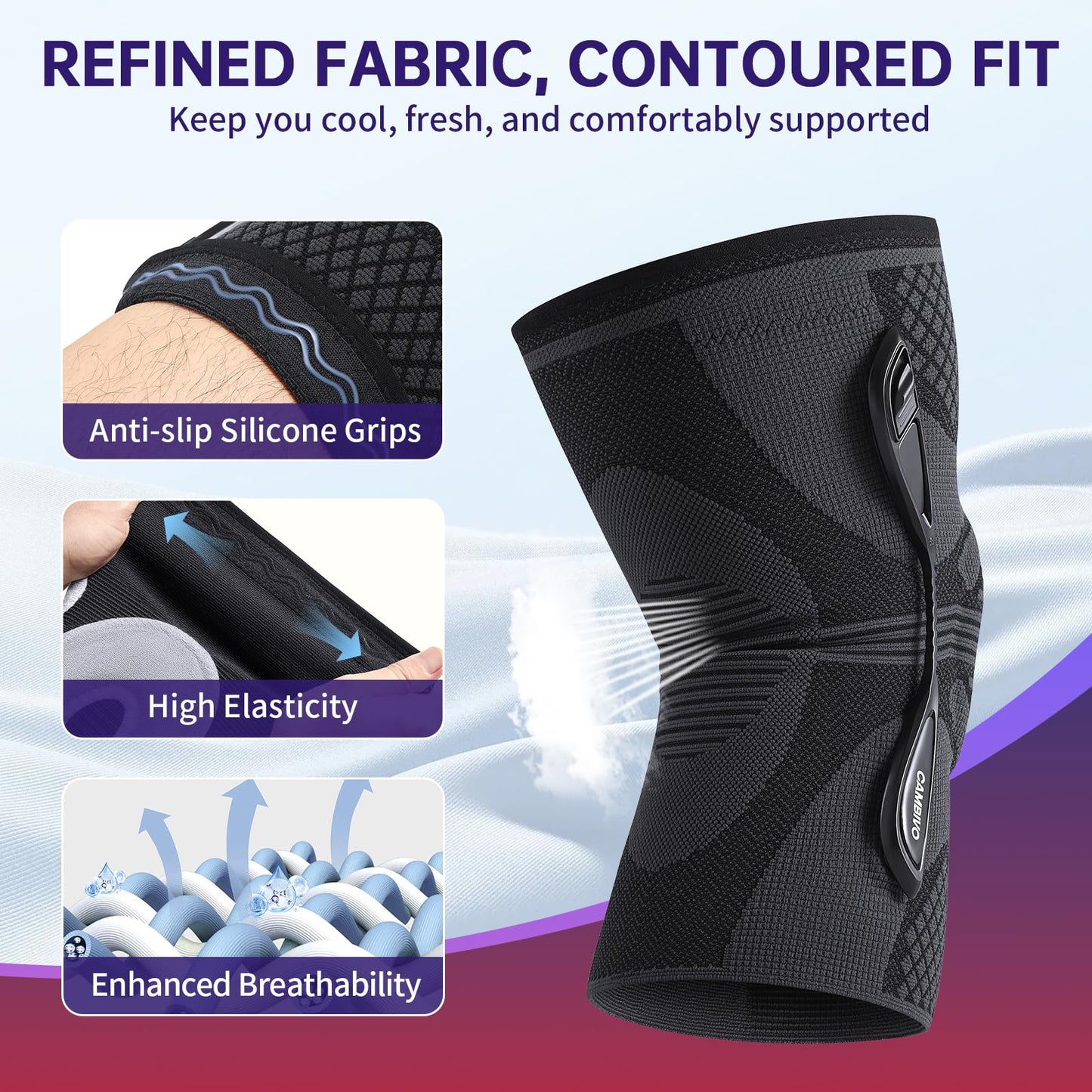 CAMBIVO Knee Support Brace with 2 Snap-on Detachable Stabilizers & Patella Gel Pads, Red Dot Awarded Compression Knee Sleeve for Meniscus Tear, ACL, Knee Pain Support, Running, Workout for Women & Men
